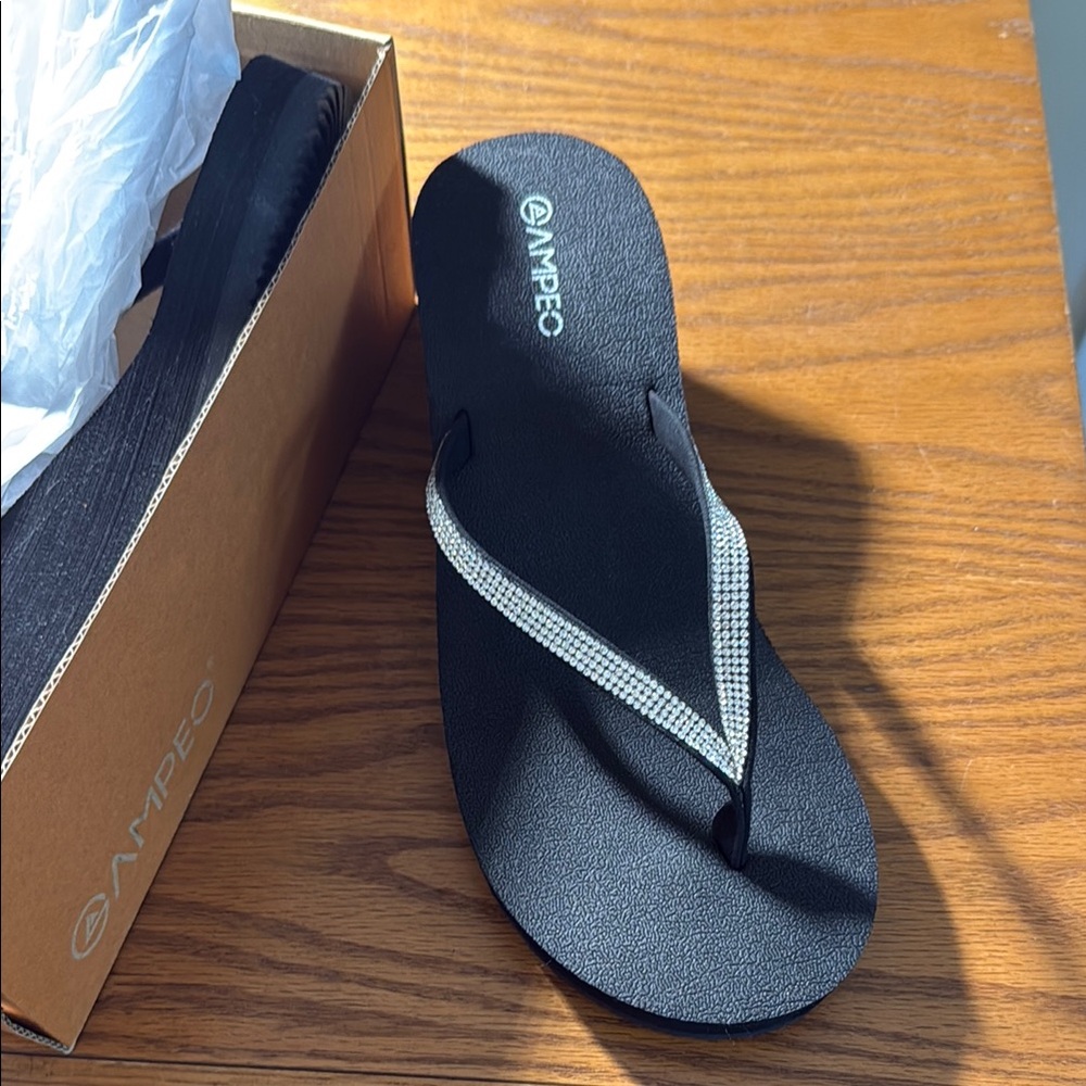 Black and Silver Women's Flip Flops